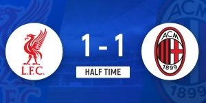 半场-莱奥破门后致敬若塔索博十分角吊射扳平 利物浦暂1-1米兰